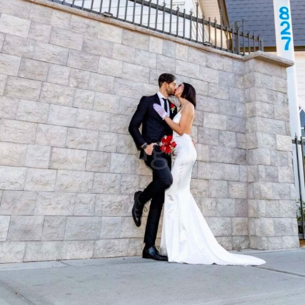 White Deep V Neck Backless Ruched Long Wedding Slip Sheath Dress - Picture 13 of 17